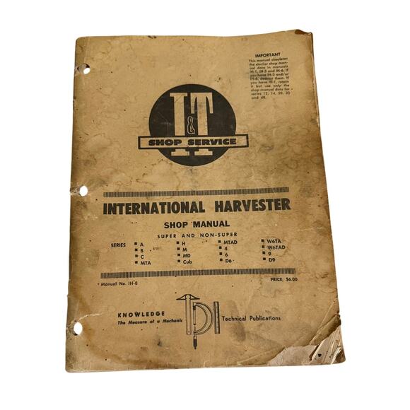 VTG International Harvester Shop Manuel Super and Non-Super Tractor Manuel - Picture 1 of 3